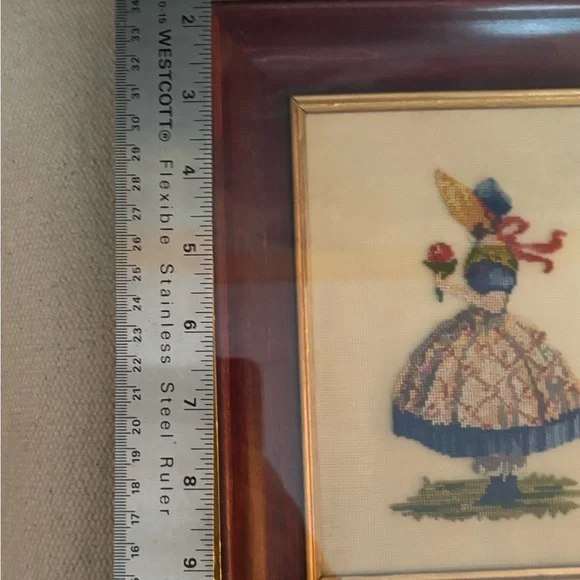 Vintage Petit Point Framed Fine Needlepoint Gilt Gold Wood Frame Victorian Girl - Picture 7 of 12